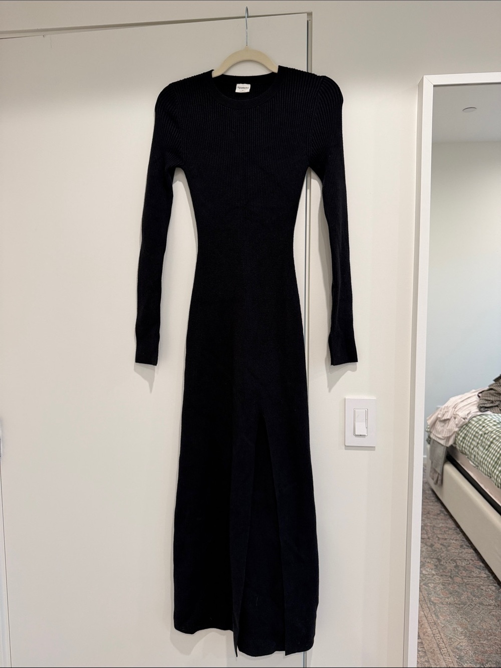 Abercrombie & Fitch Knit Black Long Sleeve Ribbed Maxi Dress Size XS